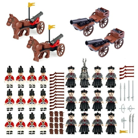 Revolutionary War Building Block Set, with Qing Dynasty & British & French Soldier Figures, Compatible with Lego 853793 Accessory, Civil War with Cannons, Weapons (British French War)