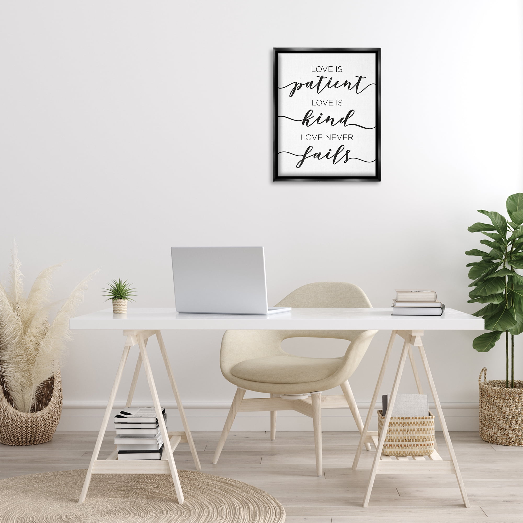 Stupell Industries Love Never Fails Phrase Typography Painting Black Floater Framed Art Print Wall Art, 17 x 21