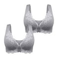 thumbnail image 2 of Crunowin Women's Plus Size Bra 2 Pack, Traceless Breathable Comfort Front Open Buckle Sexy Lace Full Coverage Daily Underwear Gray XXXL, 2 of 5