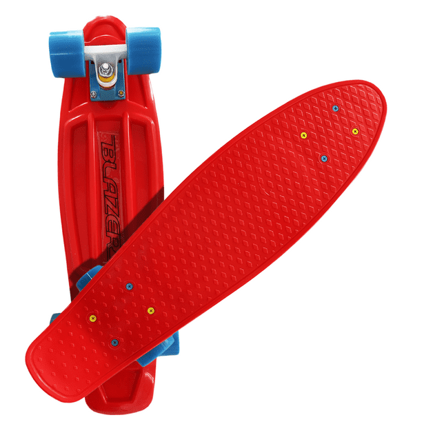 Patineta Pennyboard Cruiser Roja con Llantas Azules Blazer JOF-2406RBR 23 pulgadas x 6 pulgadas