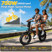 Folding Electric Mountain Bike for Adults, 750W/1500W Peak Motor, 48V 25Ah UL2849 Battery, 20×4.0 Fat Tire, 7-Speed Off-Road E-Bike