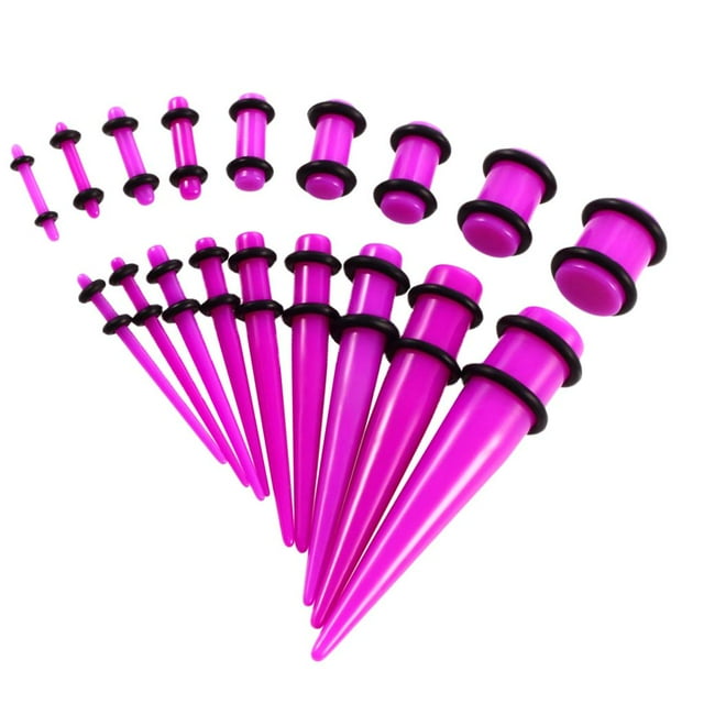 Kit de inicio de 18 dilatadores de oreja acrílicos, túneles de estiramiento y conos, 14G-00G Púrpura