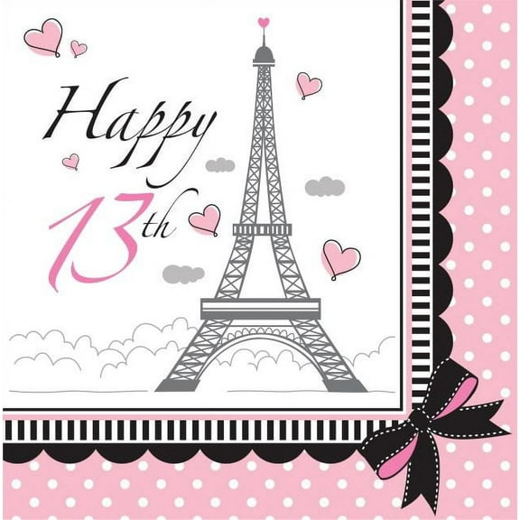 Party Creations Party in Paris 13th Birthday Lunch Napkins, 18 Ct