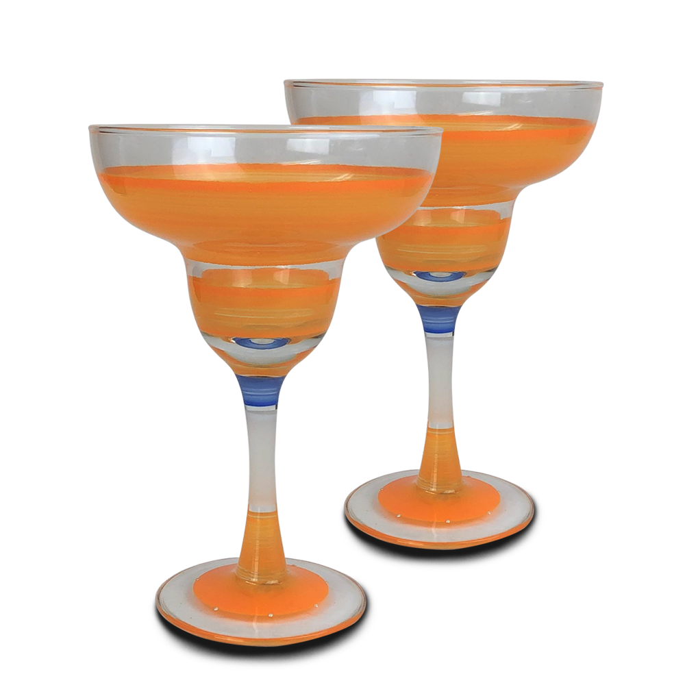 Set of 2 Orange and Clear Retro Striped Wine Glasses 12 oz. Walmart