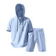 thumbnail image 4 of Conjunto de Pantalones Cortos para Hombre 2 Piezas Outfits Color Sólido Botón Cordón de Lino Camiseta con Capucha Y Pantalones Cortos de Playa, 4 of 9