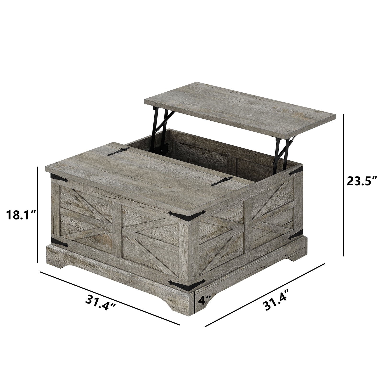 Furnihold Square Coffee Table with Storage Farmhouse Lift Top Coffee Table Wood Rustic Center Table for Living Room Home, Grey Oak