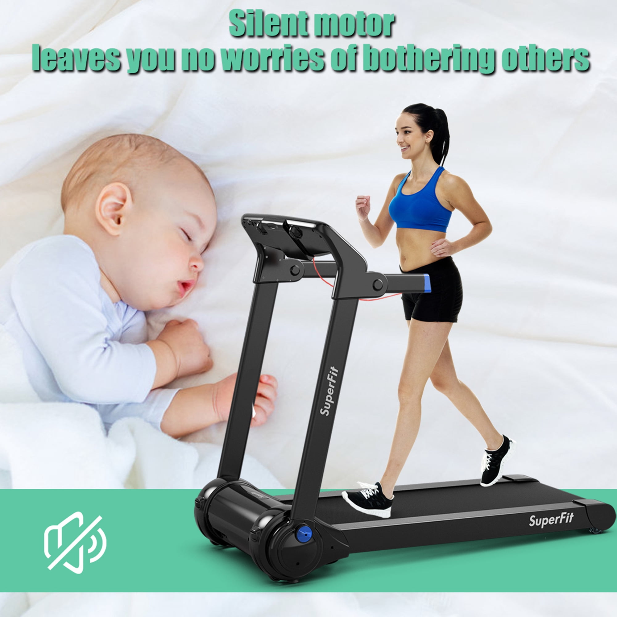 Gymax Folding Electric Treadmill 3.0 HP Exercise Running Machine with App Control Blue