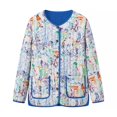 thumbnail image 2 of HH TRAF Abrigo de algodón de manga larga con estampado floral de grafiti y cuello redondo para mujer, chaqueta cálida con un solo pecho y bolsillo para mujer, 2 of 4