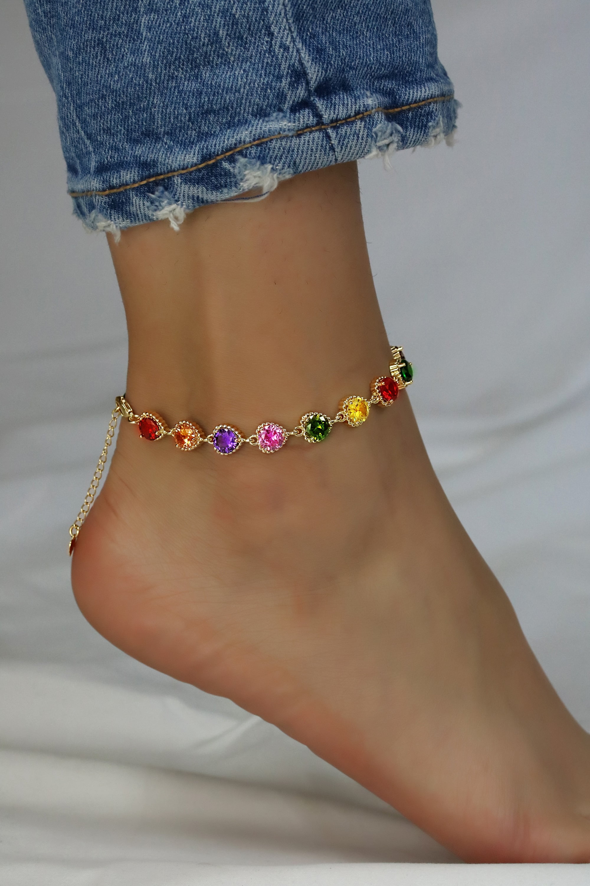 Kaash Customs Gold Color CZ Stones Anklet Bracelets for Women, Brass Metal
