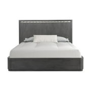 Zoko King Bed with Panel Style Headboard, Chrome, Ash Gray Solid Wood