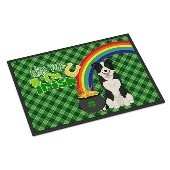 Black and White Border Collie St. Patrick's Day Indoor or Outdoor Mat 24x36 36 in x 24 in