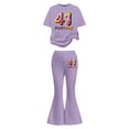 thumbnail image 2 of Toddler Outfits for Girls 2 Piece Letter Print Short Sleeve Crew Neck T Shirt Tops And Flare Pants Casaul Girls' Clothing Sets Purple 11 Years-12 Years, 2 of 5