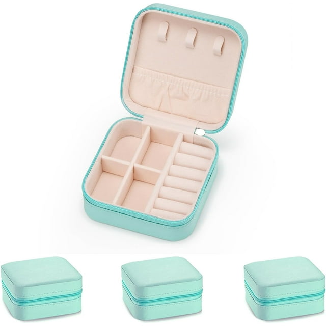 Hweilai 3pack PU Leather Travel Jewelry Case, Mini Jewelry Box, Small Jewelry Organizer Portable Display Storage Case