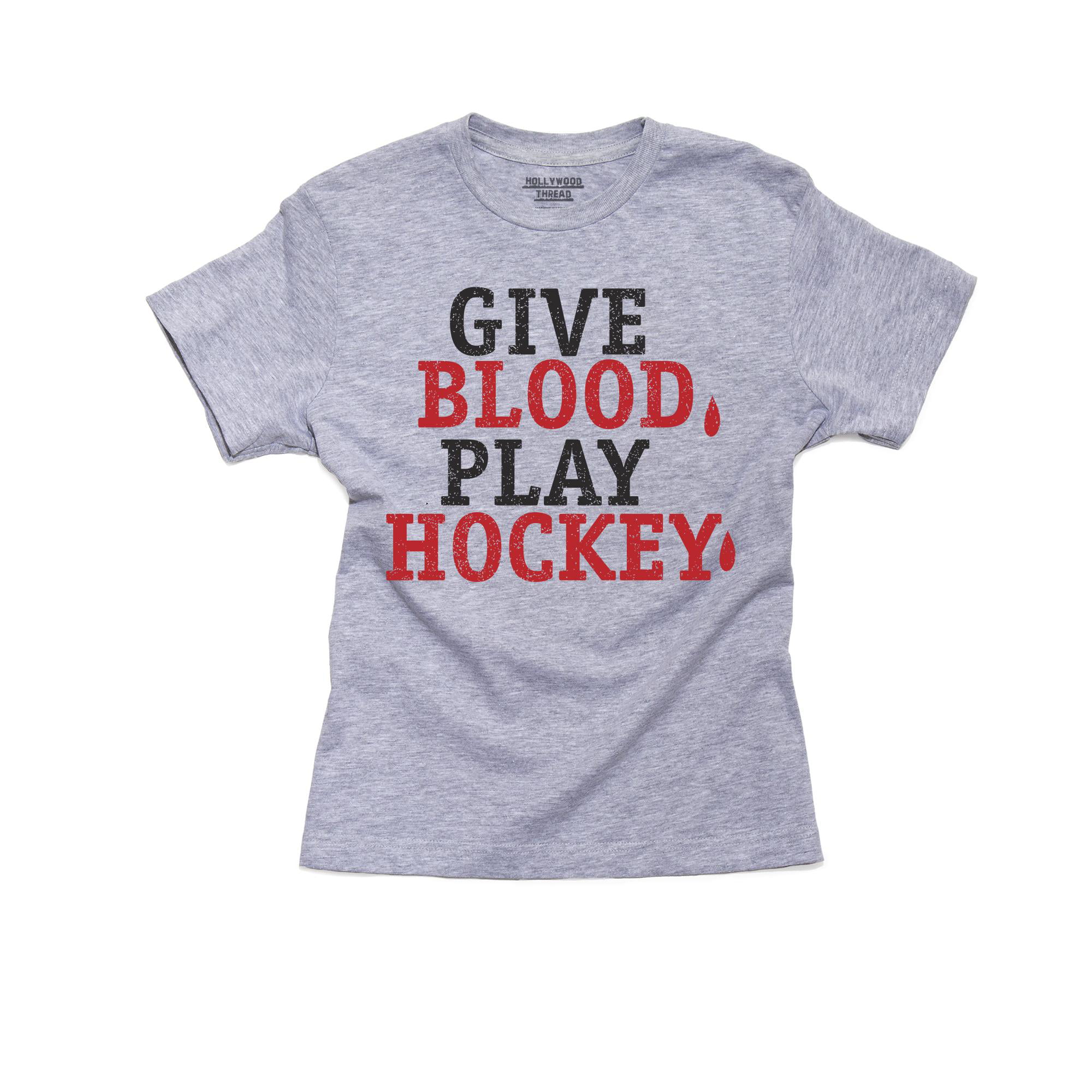 Give Blood, Play Hockey Sport Inspired Text Boy's Cotton Youth T-Shirt