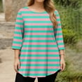 thumbnail image 3 of Garbnen L-5XL Striped Plus Size Shirts for Women 3/4 Sleeve Curved Hem Crewneck Tops for Women Color Block Fashion Tunic Tops Women, 3 of 5
