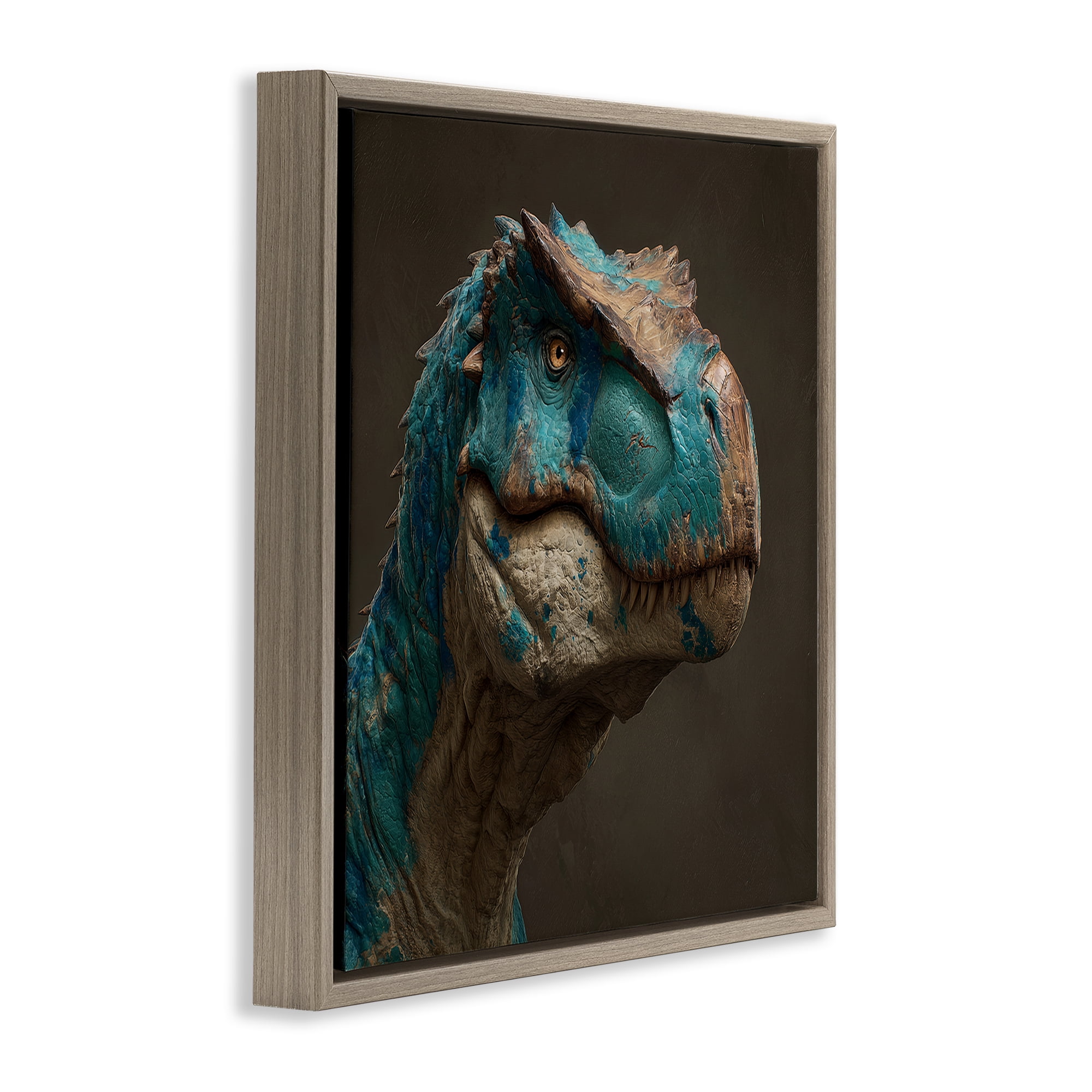 Stupell Industries Cerulean Scaled Dinosaur Detail Brown Framed Floater Canvas Wall Art, design by Wumples