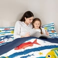 thumbnail image 4 of Castle Fairy Nautical Striped Ocean Fish 7-Piece Twin Bedding,Anchor Starfish Wave Border Graphic Bedding Comforter Set,Blue White,Navy Blue Reversible, 4 of 7