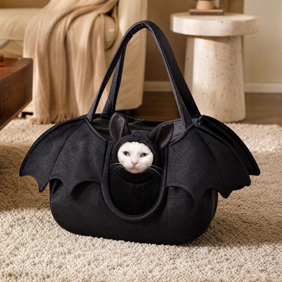 Bat‑Shaped Pet Carrier Tote Bag, Halloween Stylish Cat Travel Handbag with Head‑out Hole for Small Cats Kittens Outdoor Walking Party Photo Props
