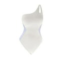 thumbnail image 4 of Wyobmus Women One Shoulder One Piece Swimsuit Color Block Tummy Control Bathing Suits Modest Full Coverage Hot Backless Swimwear A-White, 4 of 5