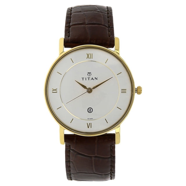 Titan Men's 9162YL01 Contemporary White Dial Brown Leather Strap Watch