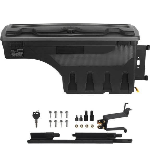 KFFKFF Truck Bed Storage Box, Lockable Lid, 6.6 Gal/20 L Waterproof ABS Wheel Well Tool Box, Compatible with Chevrolet Silverado 1500 GMC Sierra 1500 2019-2021, Black, Passenger Side