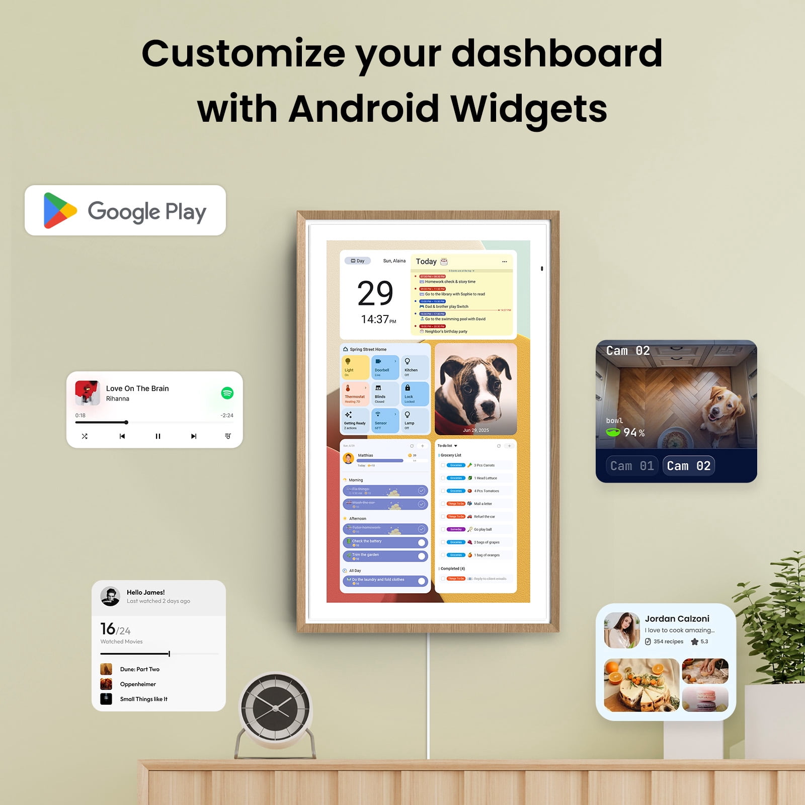 ApoloSign 27 inch Digital Calendar, Dual-Mode Smart Wall Planner & Interactive Display Electronic Touchscreen Chore Chart for Family Schedules, Sync Calendars, No Subscription (Teak)