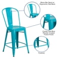 thumbnail image 2 of 24'' High Crystal Teal-Blue Metal Indoor-Outdoor Counter Height Stool with Back, 2 of 9
