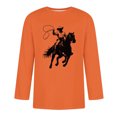 thumbnail image 4 of Jjayotai Men's Western Cowboy Shirt, 3/4 Sleeve Round Neck Casual Summer Shirts, Country Cowboy Riding Horse in Wild West Top Orange L, 4 of 5