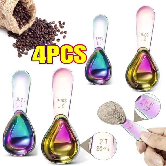 4 Pieces Stainless Steel Coffee Scoops Set(1 Tbsp,2 Tbsp)Durable Coffee Spoons with Ergonomic Handle Measuring Tablespoon for Canisters Tea Sugar Ground Coffee