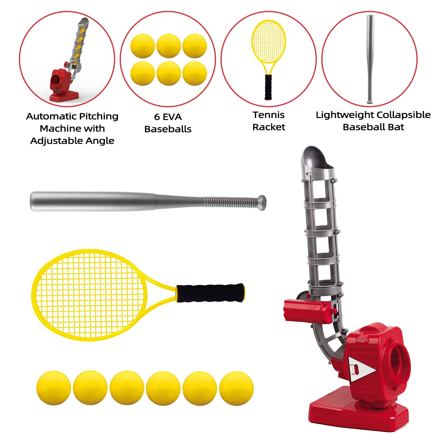 Kids Auto Baseball Pitching Machine, 2 in 1 Adjustable Angles Electronic Baseball Tennis Training Equipment & Batting Practice Toys for Youth, Outdoor Sports Toys Backyard Game