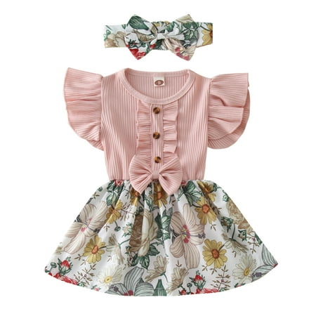 

ZHAGHMIN Baby Girl Onesies 0-3 Months Girls Ruffles Fly Sleeve Floral Printed Romper Bowknot Ribbed Bodysuits With Headband Outfits Baby Clothes Girl Winter 18 Months A Little Baby Baby Girl Cute Ou