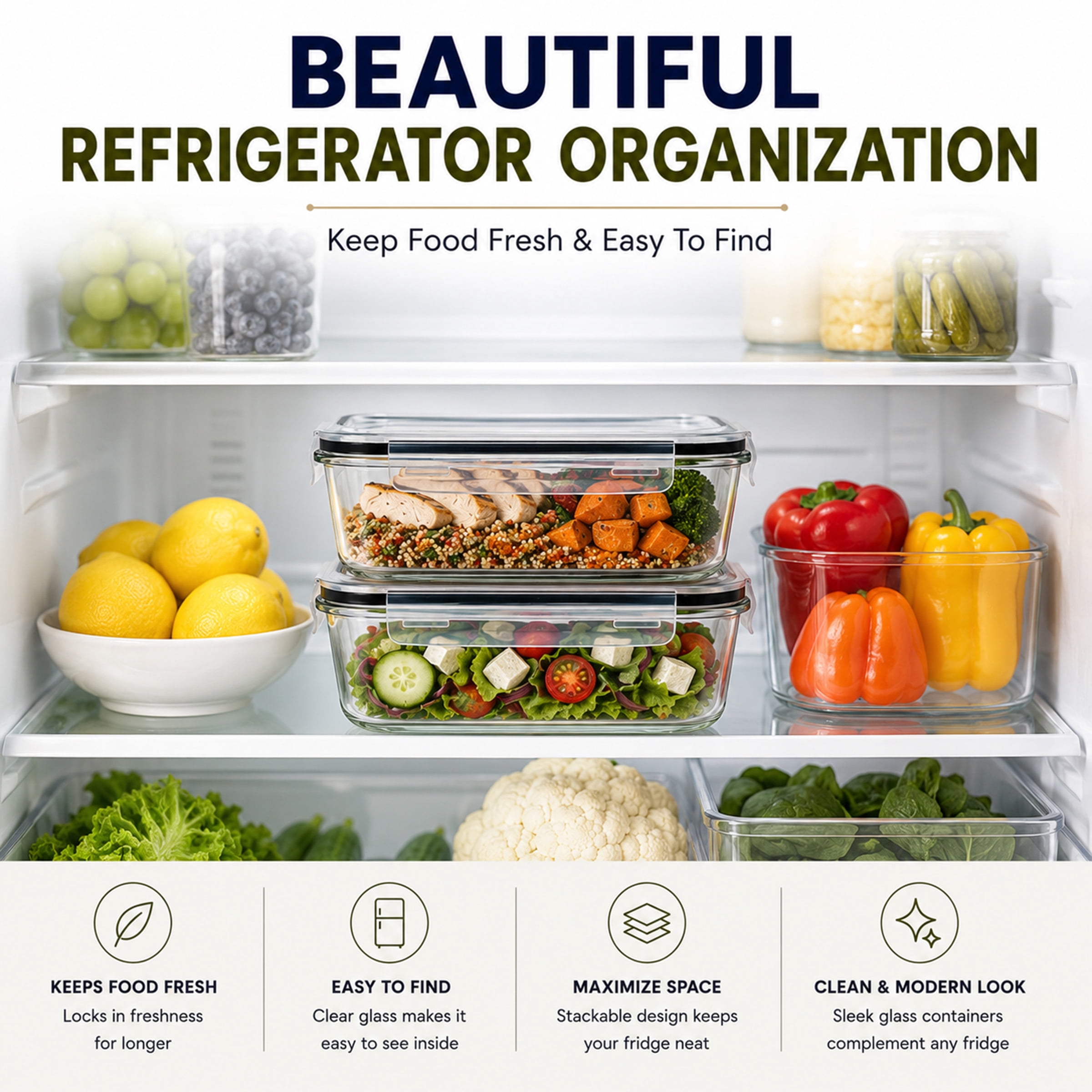 Sorbus 2-Pack 35 oz Glass Meal Prep Containers, Airtight Leakproof Lids, Steam Vent Design