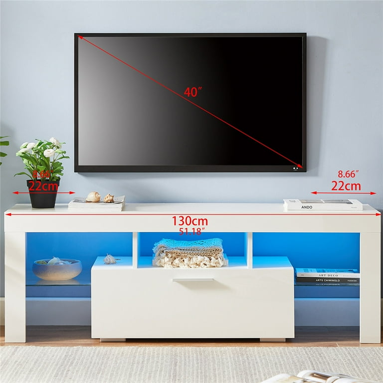 White TV Stand, SEGMART Modern TV Console Cabinet with LED Lights