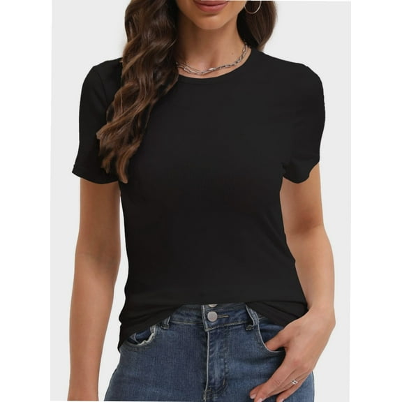 Women's Basic Solid Active Soft Short Sleeve Crew Neck Top T-Shirts