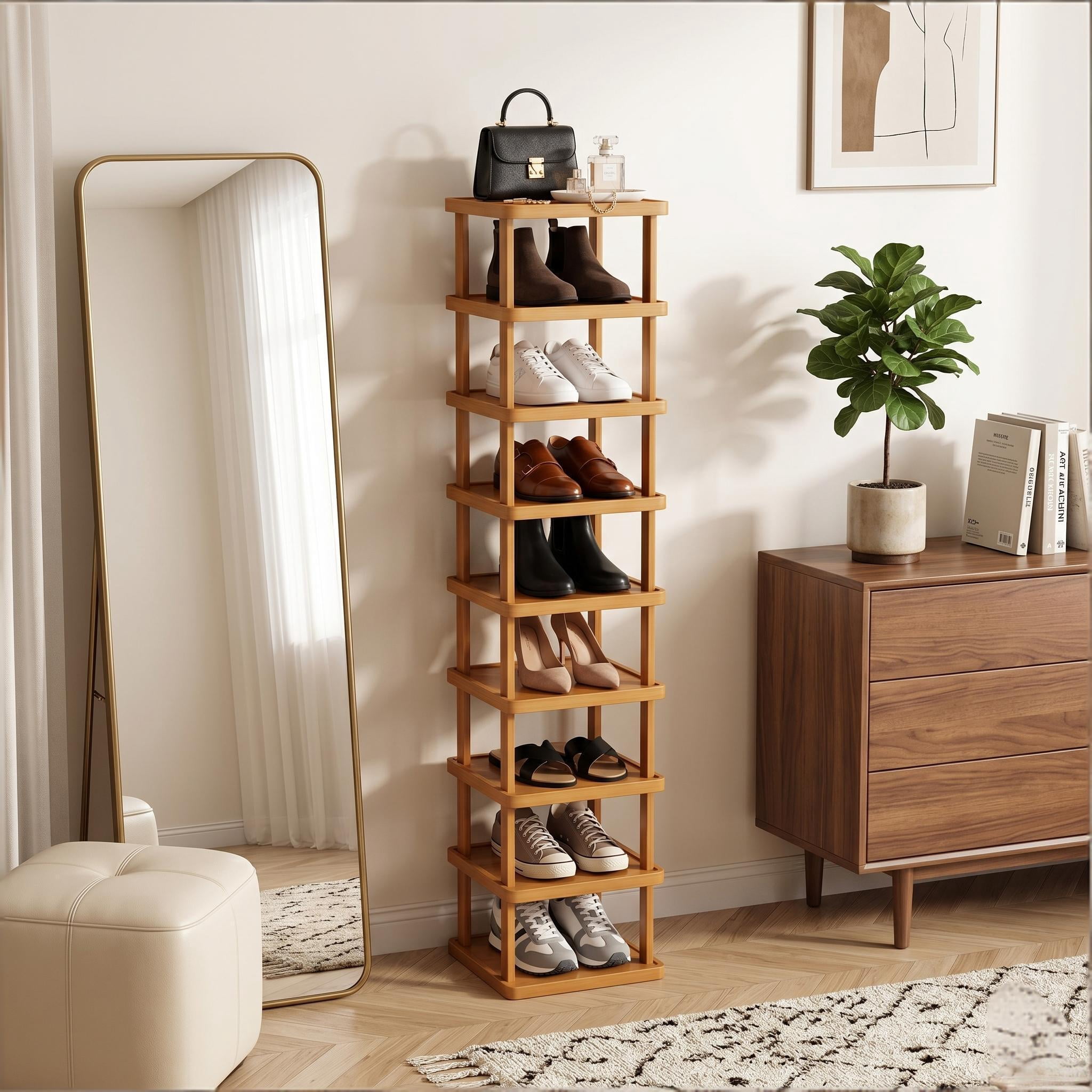 Howcool Bamboo Storage Rack, 9 Tier Expandable Foldable Shelf, Easy Assembly, Entryway Bedroom Organizer