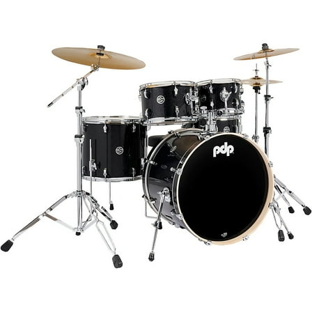 PDP PDMA2215KTBS Mainstage Drum Set with Hardware, Paiste Cymbals, Throne, Black Sparkle - 5 Piece