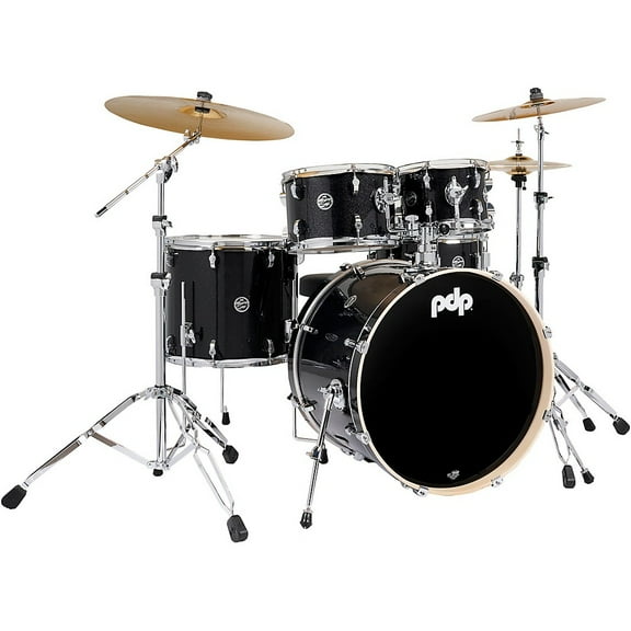PDP PDMA2215KTBS Mainstage Drum Set with Hardware, Paiste Cymbals, Throne, Black Sparkle - 5 Piece
