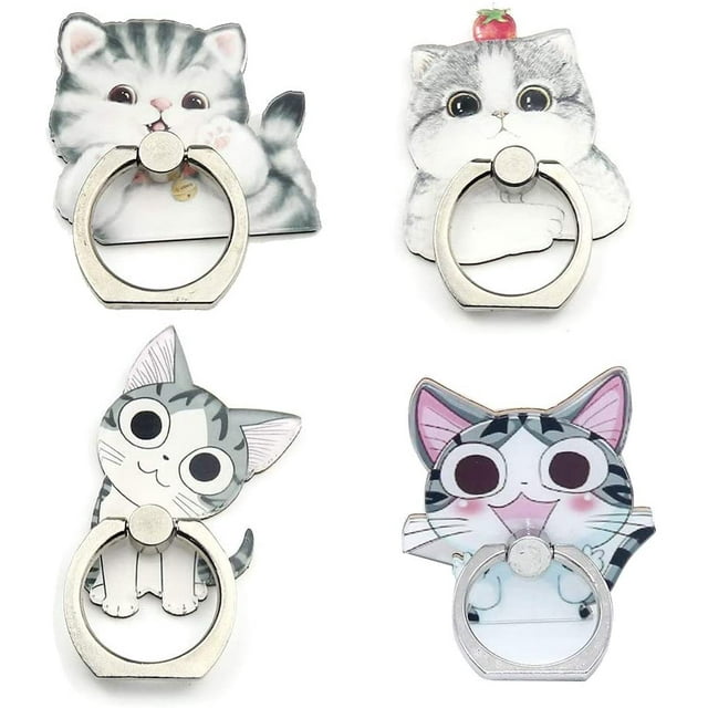 4-Pcs Phone Ring Holder Stand, Cute Animal Dogs Cats Ring Stand Holder 360 Rotation Finger Ring Grip Kickstand