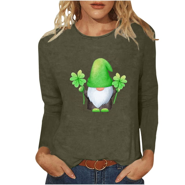 FAIWAD Hauts de la Saint-Patrick pour Femmes à Manches Longues, Col Rond, Imprimés, Décontractés, Tuniques Grande Taille
