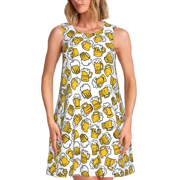 Fotbe Beer Vestido de Verano sin Mangas para Mujer – Vestido Midi Línea A, Estilo Camiseta Floral, Vestido Playero Casual y Fluido