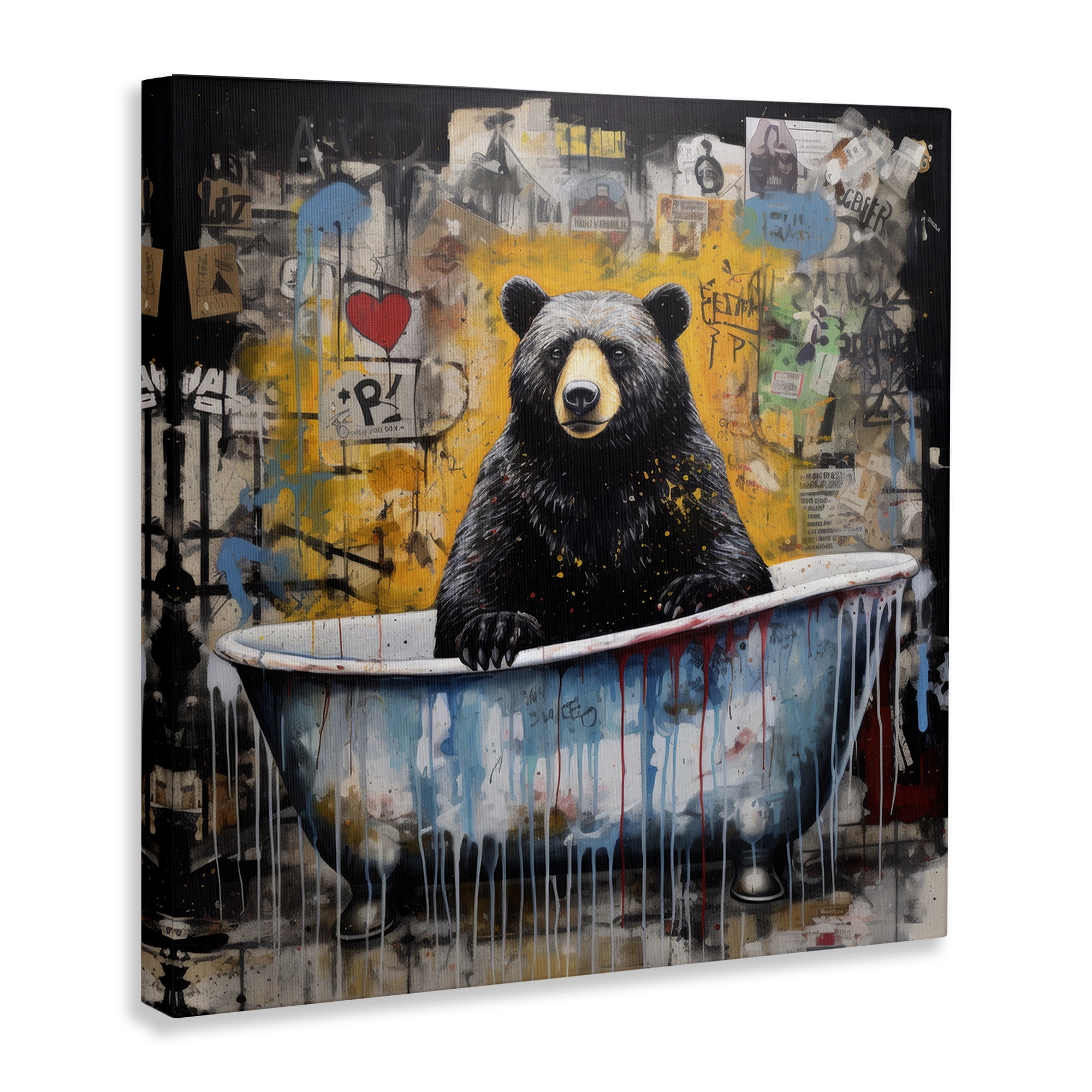 Stupell Industries Graffiti Bathing Bear Typography Painting Gallery Wrapped Canvas Art Print Wall Art, 24 x 24