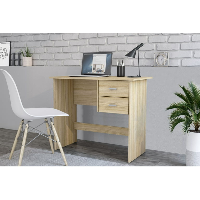 Polifurniture Budapest 35.5 in. Writing Desk with 2 Drawers Oak