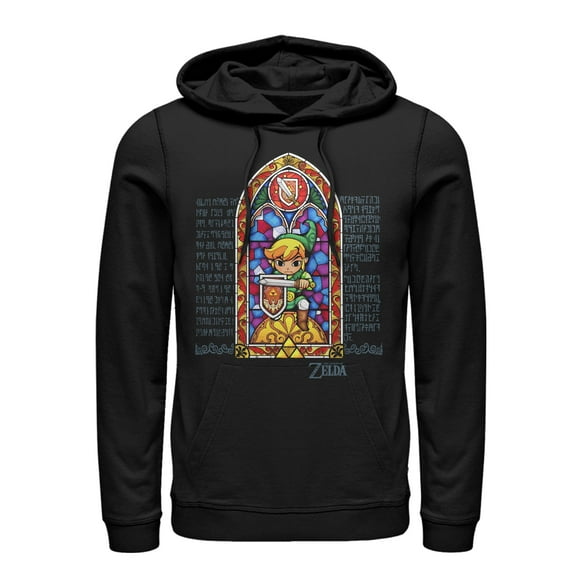Men's Nintendo Legend of Zelda Stained Glass Pull Over Hoodie Black 2X Large