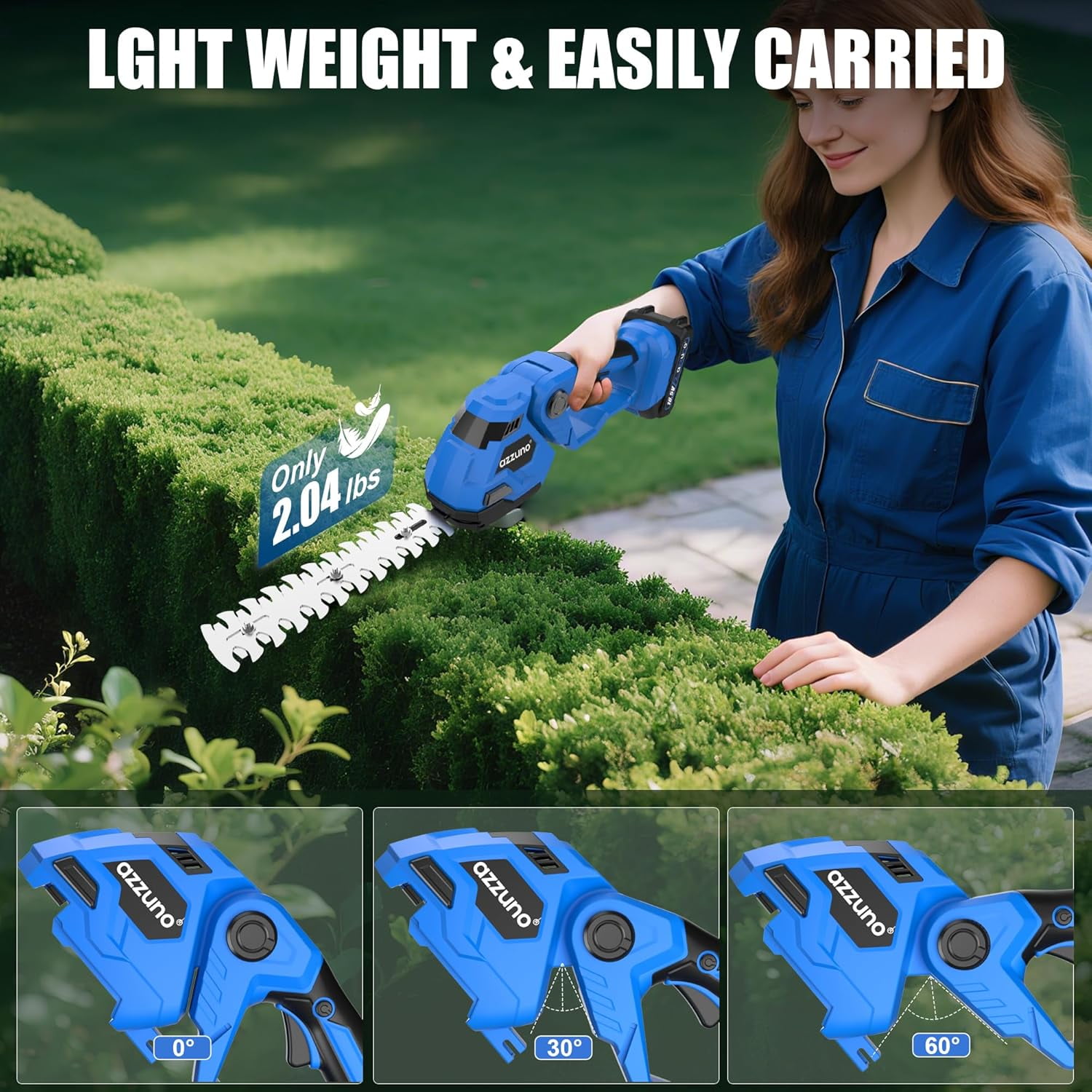 Cordless Hedge Trimmer 2-in-1 Grass Shears with Battery Charger, 21V Electric Shrub Cutter for Garden Lawn