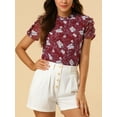 thumbnail image 5 of MODA NOVA Junior's Leisure Ruffle Mock Neck Short Sleeves Keyhole Floral Blouse Red XL, 5 of 6