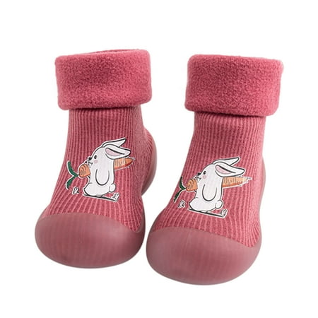 

TOWED22 Walking Shoes For Babies Baby Toddler Girls Shoes Slipper Kids Knit Soft Stocking Sole Solid Rubber Socks Warm Boys Baby Red