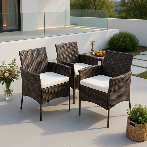 Topcobe Set of 4 Patio PE Wicker Dining Chairs with Seat Cushions and Armrests, Outdoor Patio Furniture for Balcony Garden Backyard-Set of 4