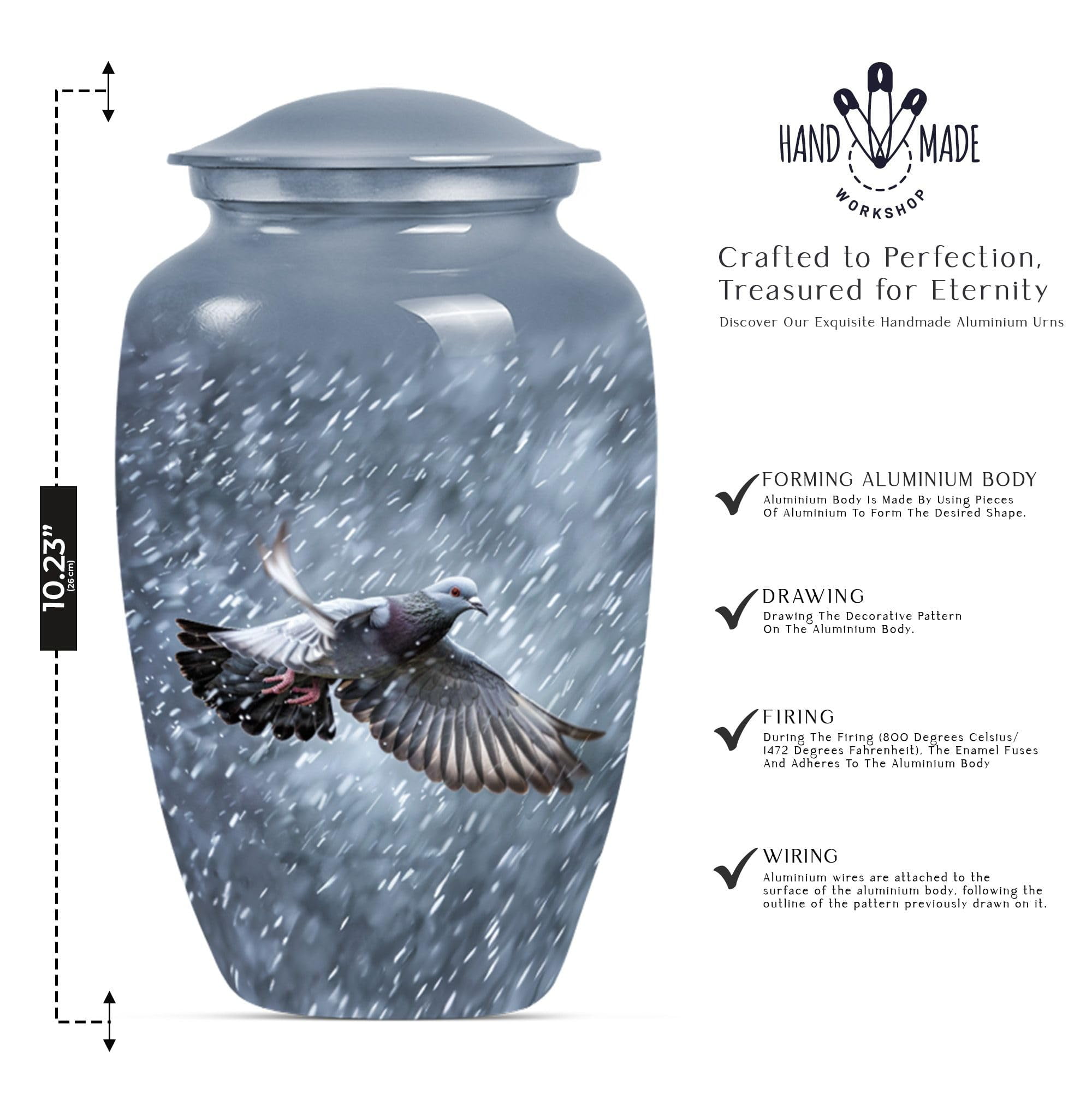 SUBSH Dove Urn, Urn for Human Ashes, 10 Inch Urn, Cremation Urns, Silver UrnsbFor Ashes, Large Urns for Human Ashes, Cat Urns for Ashes, Pet Urns for Dogs Ashes, Urn for Ashes