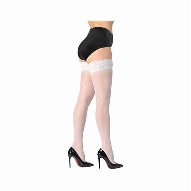 Chenchen Thigh High Stockings Silicone Lace Top Stay Up Silky Semi Sheer Pantyhose for Women Hold Up Nylon