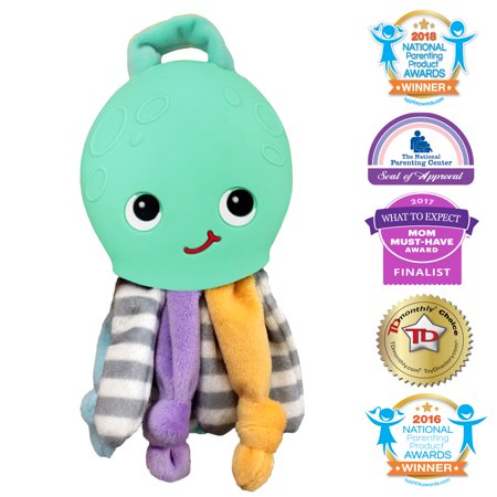 Silli Chews 2 In 1 Octopus Security Buddy Soft Plush Baby Toy and Silicone Soft Teething Pain Relief Teether for Babies Infants and Toddlers PVC, Phthalate, Lead, and BPA Free Chew Toy Mint